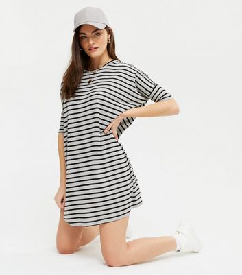 Light Grey Stripe Jersey T-Shirt Dress ...